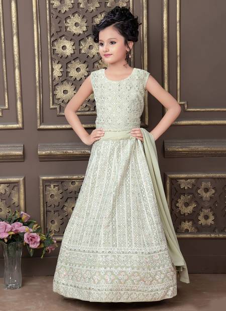 Light Pista Colour Saanvi New Latest Designer Wedding Kidswear Georgette Lehenga Choli Collection 5004
